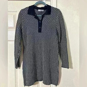 Zara All Over Logo Print Collar Mini Dress Blue Longsleeve Knit Sweater